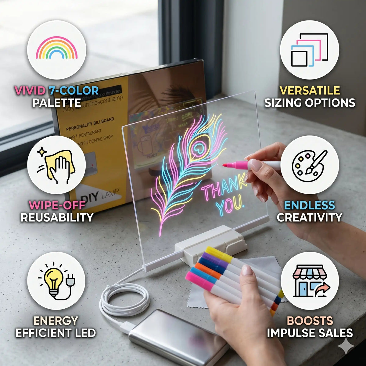 DIY LED Writing Board – Colorful Acrylic Note Pad with Stand & Reusabl ...