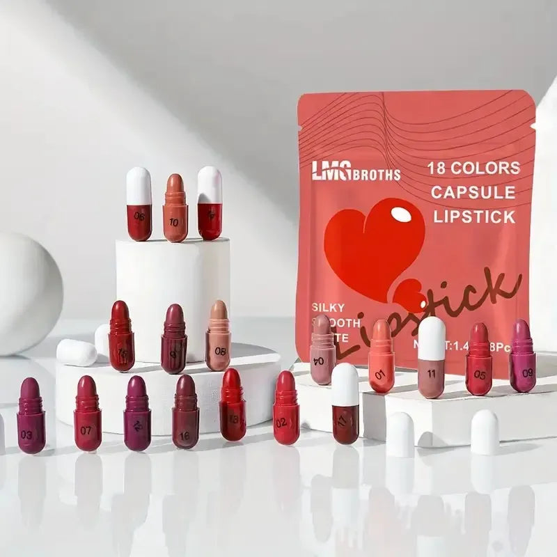 18 PCS Mini lipstick set, 18 colors, Capsule Lipstick Set caramel matte velvet Candy, Lipstick waterproof, long-lasting, Makeup lipstick For Girls