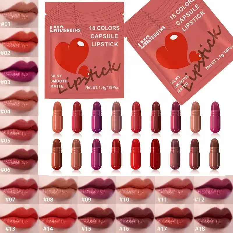 18 PCS Mini lipstick set, 18 colors, Capsule Lipstick Set caramel matte velvet Candy, Lipstick waterproof, long-lasting, Makeup lipstick For Girls