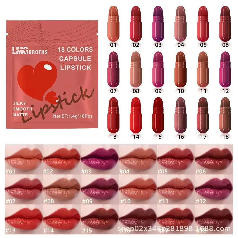 18 PCS Mini lipstick set, 18 colors, Capsule Lipstick Set caramel matte velvet Candy, Lipstick waterproof, long-lasting, Makeup lipstick For Girls